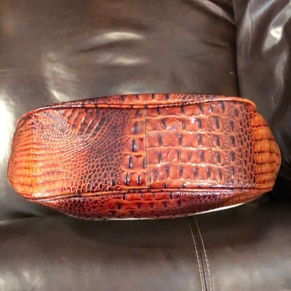 BRAHMIN Canvas and Warm Brown Crocodile Leather Shoulder Bag with Medallion - Picture 12 of 17